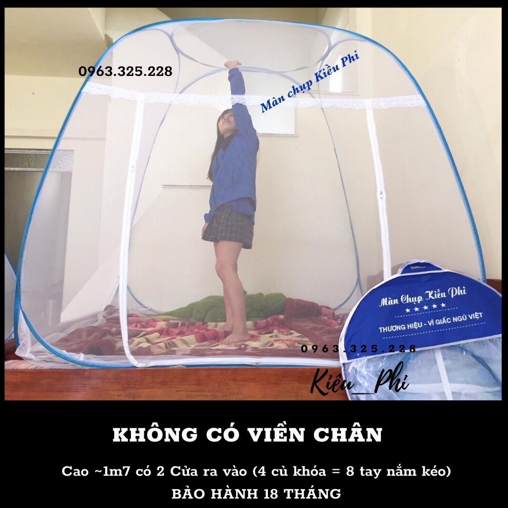 Mùng chụp tự bung người lớn - Mẫu Màn chụp tự bung đỉnh vuông hai viền chân gấp gọn cao cấp Kiều Phi
