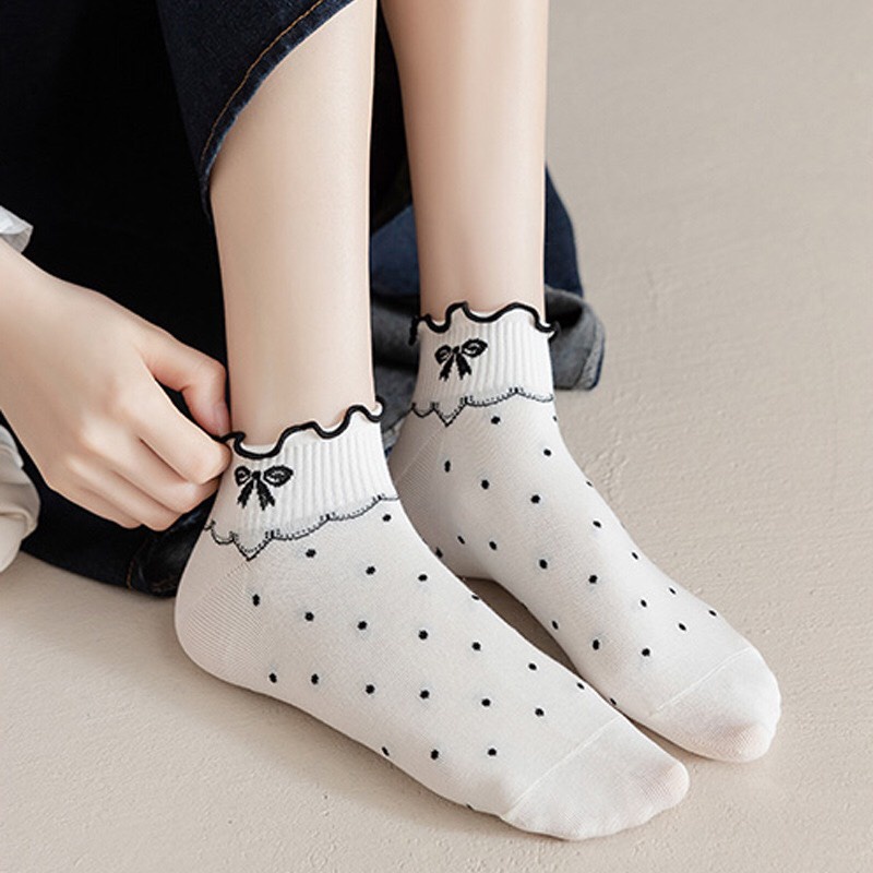 Combo 5 đôi vớ thấp cổ bèo màu đen trắng phong cách Hàn quốc chất liệu co dãn thấm hút mồ hôi