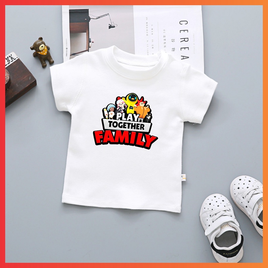 BST Áo thun phông in hình play together màu trắng đủ size cho bé trai bé gái