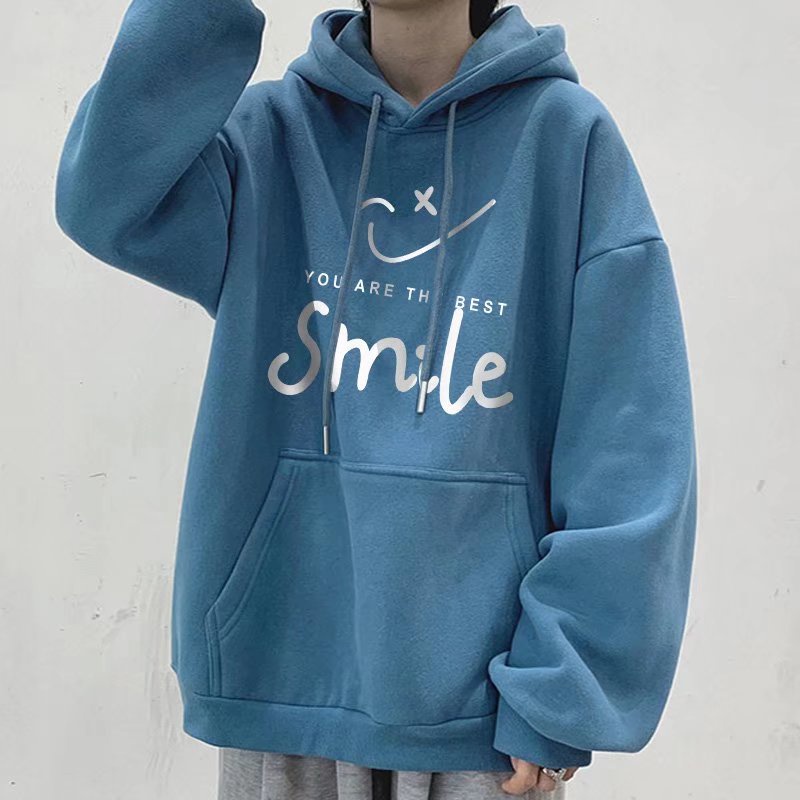 Áo hoodie Nhung Dày Tay Dài In Chữ Mặt Cười Cỡ Lớn m-5xl Thời Trang Mùa Thu Cho Nam