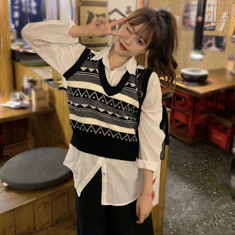 Áo len không tay cổ chữ v dáng rộng phong cách vintage hàn quốc dành cho nữ | BigBuy360 - bigbuy360.vn