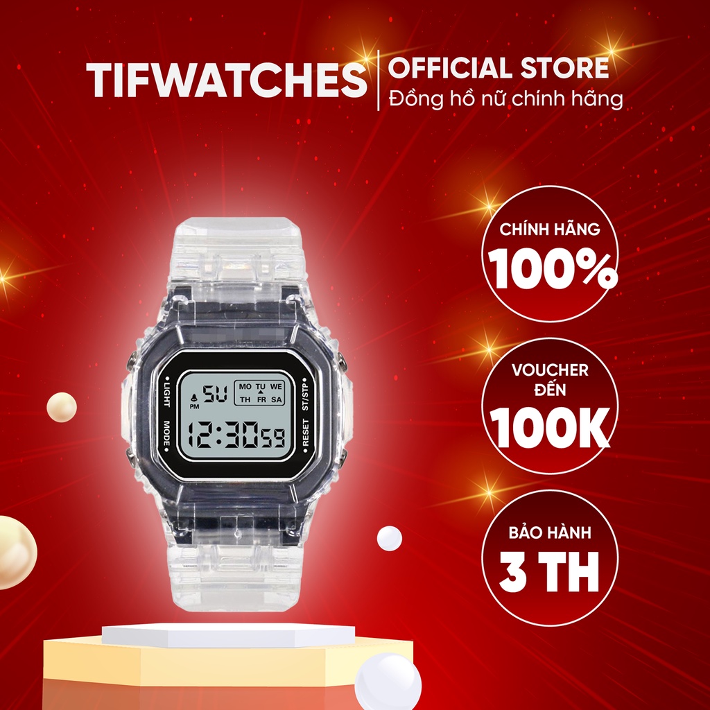 Đồng hồ thể thao nam nữ COLLIN mặt đen đồng hồ điện tử unisex Watchesbytif size 35mm kèm báo thức bấm giờ