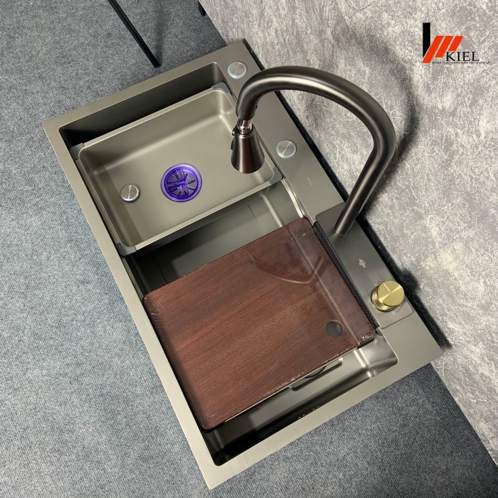 Combo chậu rửa bát 1 hố lớn 75x46 xả ngang kiểu mới nano dày 3.5li và 3li. Bảo hành chính hãng 2 năm