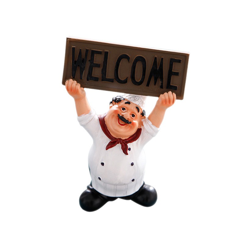 2pcs Creative Home Gift Chef Decoration Chef Little Chef Crafts Home Decor Coffee Shop - Hands Up Welcome Sign "WELCOME" & Happy Cook Message Board