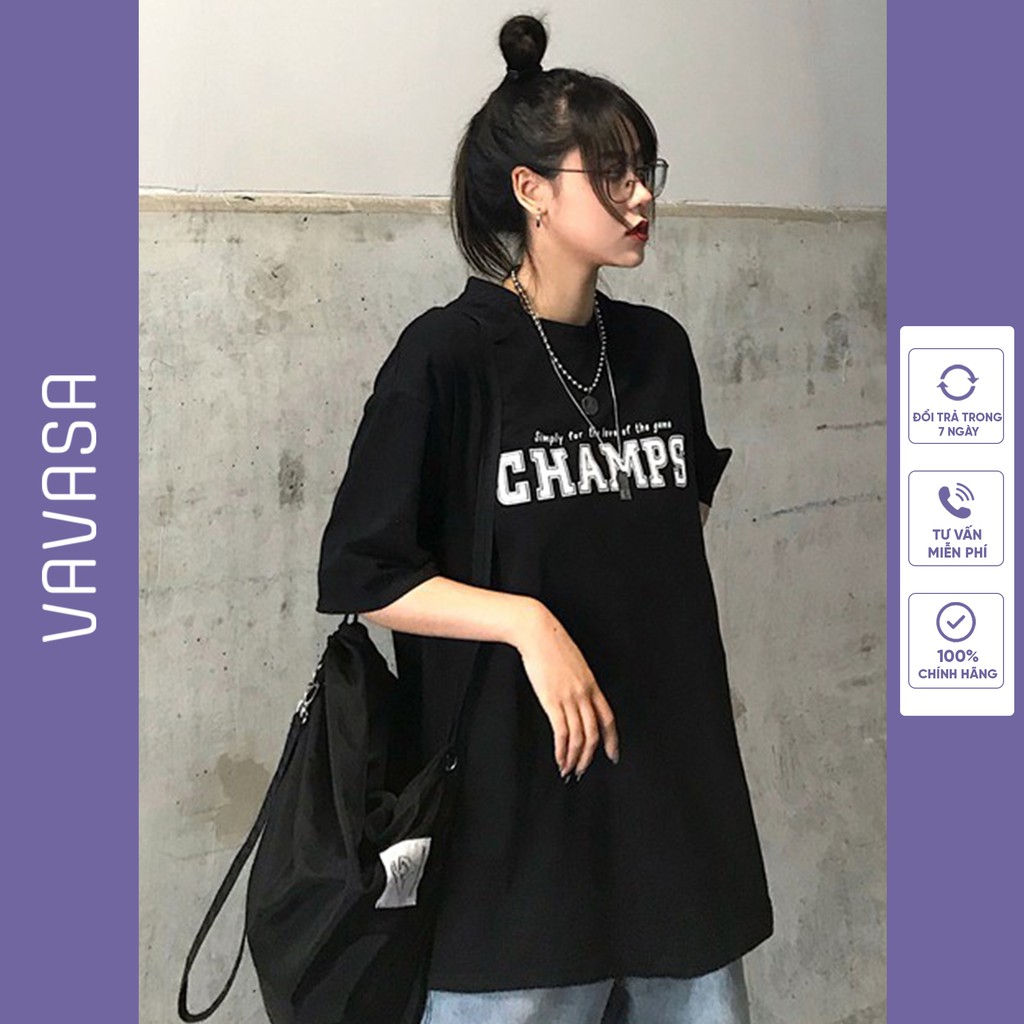 Áo thun nữ áo phông nữ unisex form rộng tay ngắn in hình chữ champ cổ tròn VAVASA  AT01