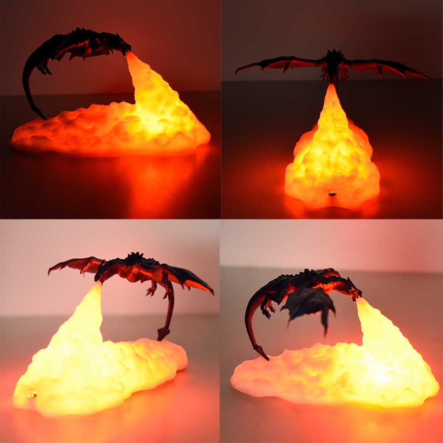 [ 3D fire-breathing dragon night light ][ USB creative flying dragon flame light ][ 3D Printing Fire-Breathing Dragon Light ]