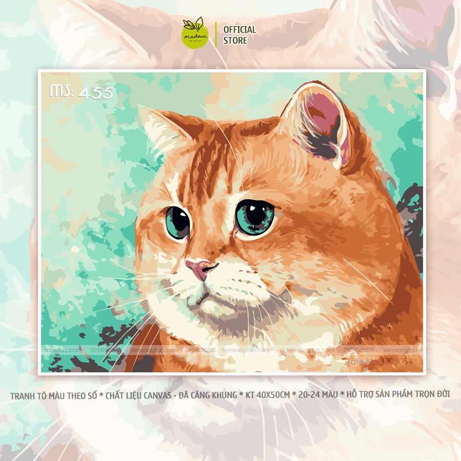 Tranh tô màu số hóa Madoca có khung 40x50cm mèo vàng T455