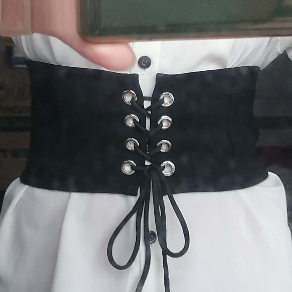 Thắt lưng bản rộng màu trắng/đen phong cách gothic Hàn Quốc sang trọng có thể điều chỉnh cho nữ