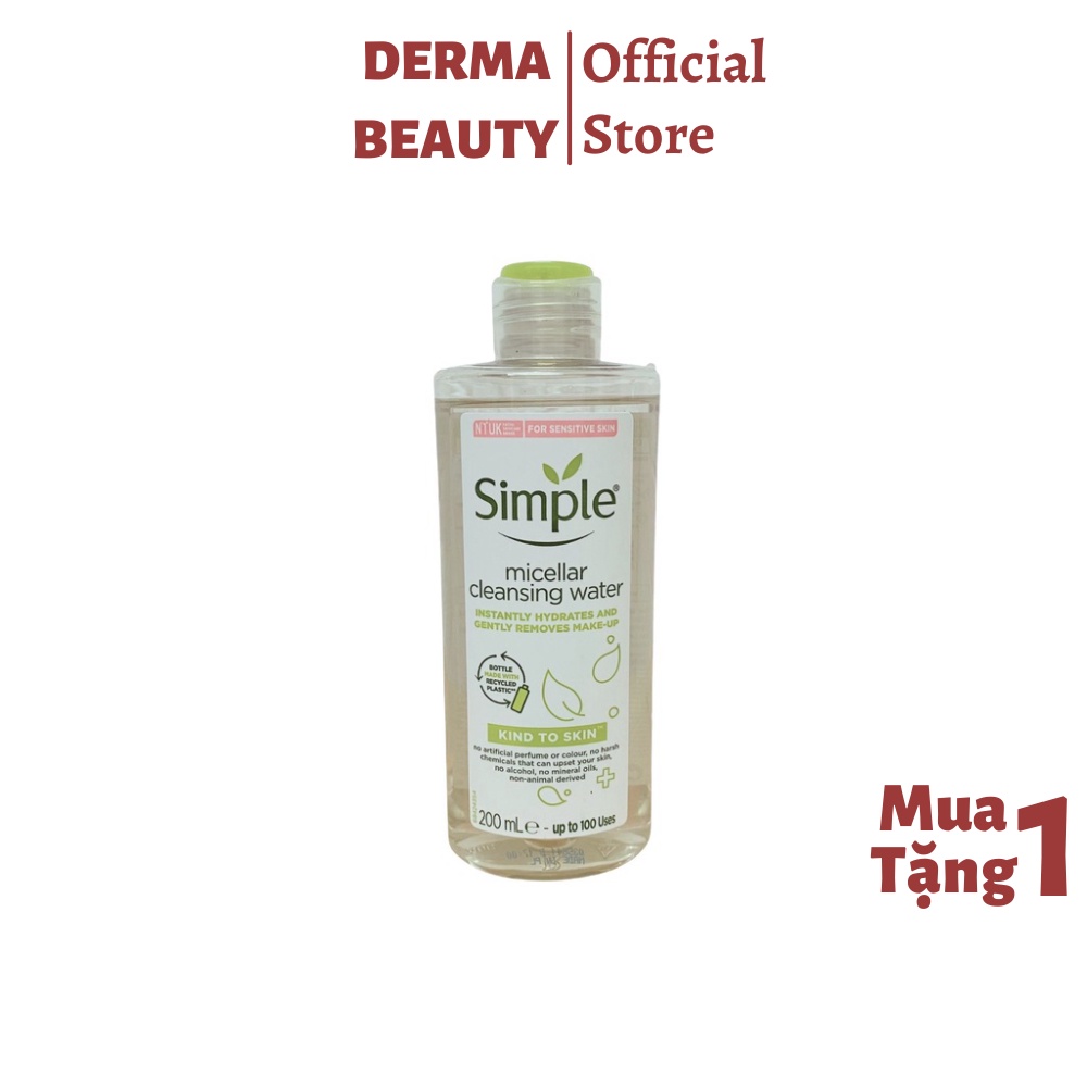 Nước Tẩy Trang Simple Micellar Làm Sạch, Không Chứa Cồn, Không Gây Khô Rát 200ml