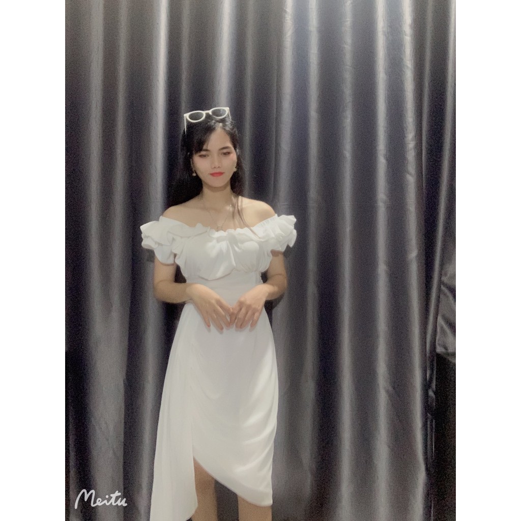 [video thật] Đầm trắng đi tiệc chất voan cao cấp dáng ôm bẹt vai tạo điểm nhấn freesize kimhoa77 | BigBuy360 - bigbuy360.vn