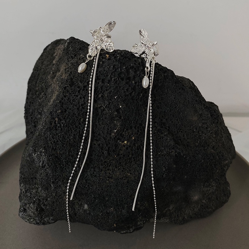 Bông tai thiết kế dáng dài thanh lịch bằng kim loại không cần xỏ lỗ