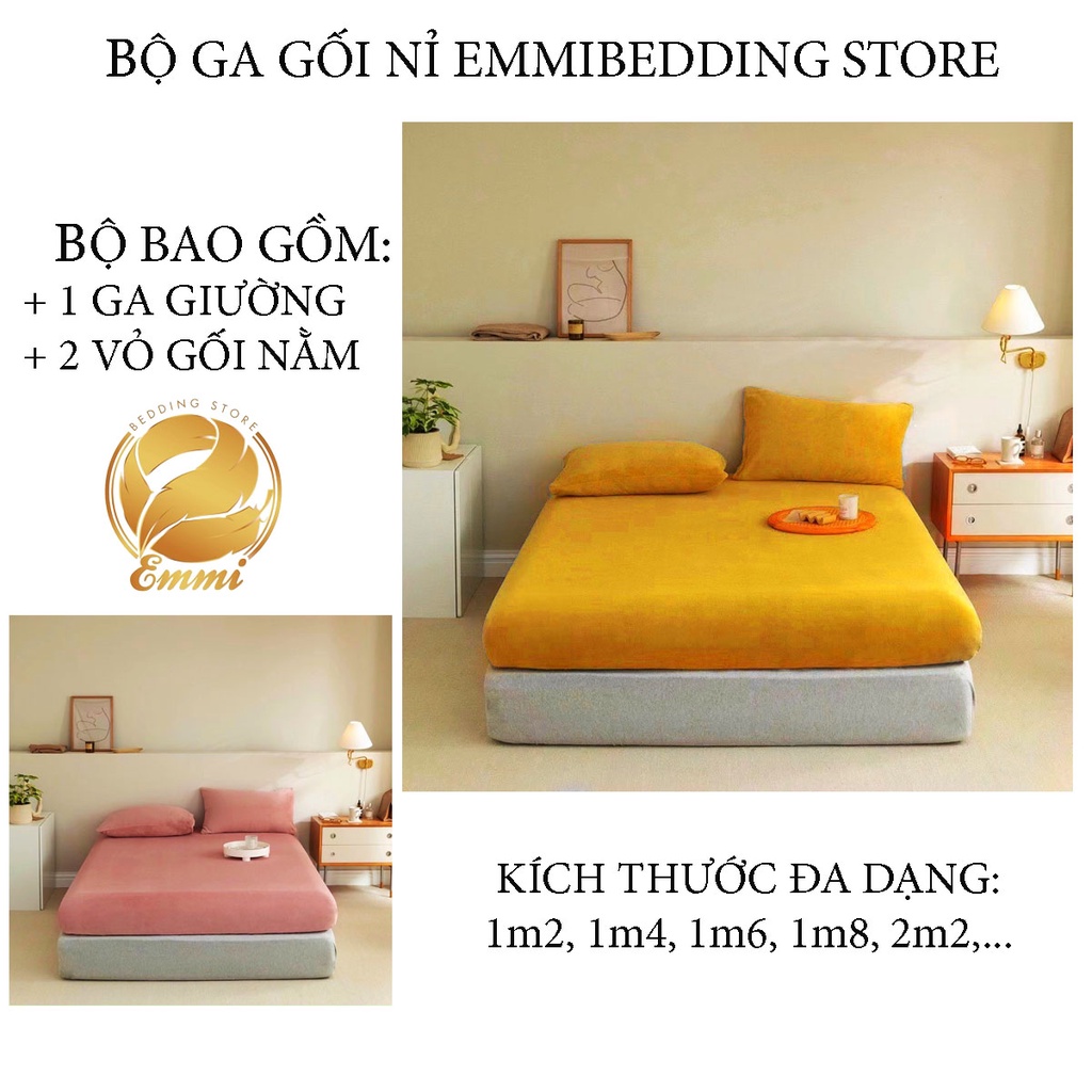 Bộ ga gối nỉ EMMIBEDDING STORE miễn phí bo chun và làm ga phủ theo yêu cầu