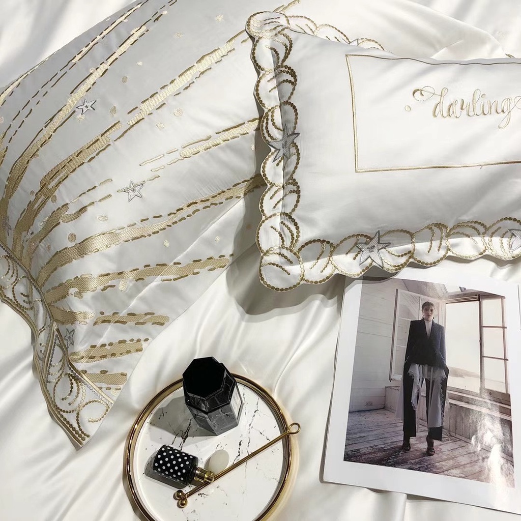 Bộ Chăn Ga Gối Lụa 100S LUXURY Hoạ Tiết Thêu 5D Sang Trọng Nổi Bật Mềm Mịn Giá rẻ