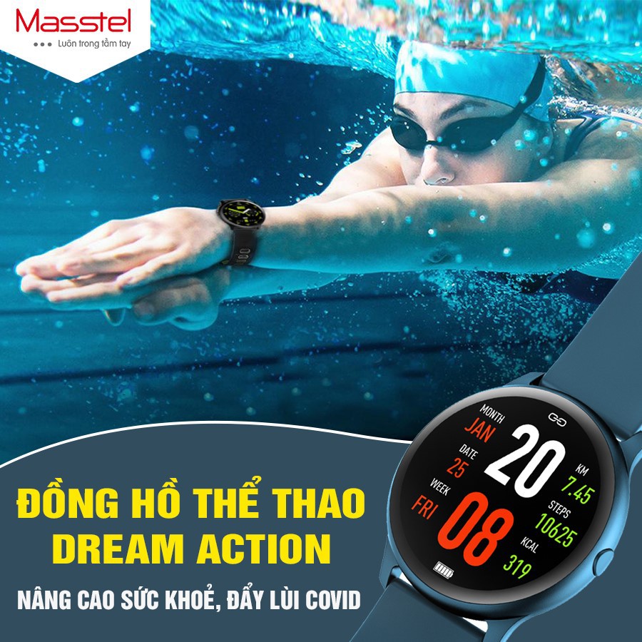 ĐỒNG HỒ THÔNG MINH SMARTWATCH MASSTEL DREAM ACTION màn hình cảm ứng amoled, thông báo cuộc gọi, tin nhắn, chống nước