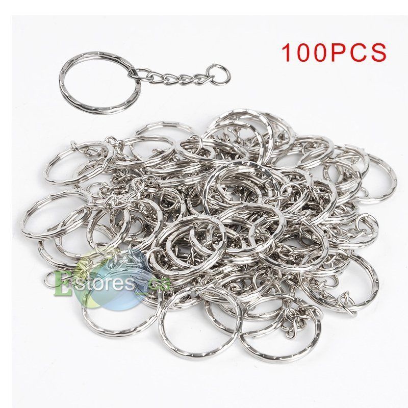 100 Móc Khóa Bạc Bóng + Móc Khóa 25mm