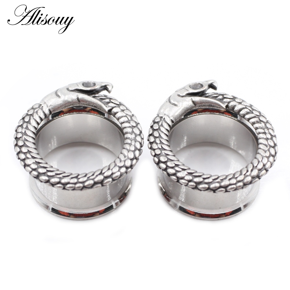Alisouy Set 2 Khuyên Nong Tai Hình Đầu Rắn Bằng Thép Không Gỉ 6-25mm