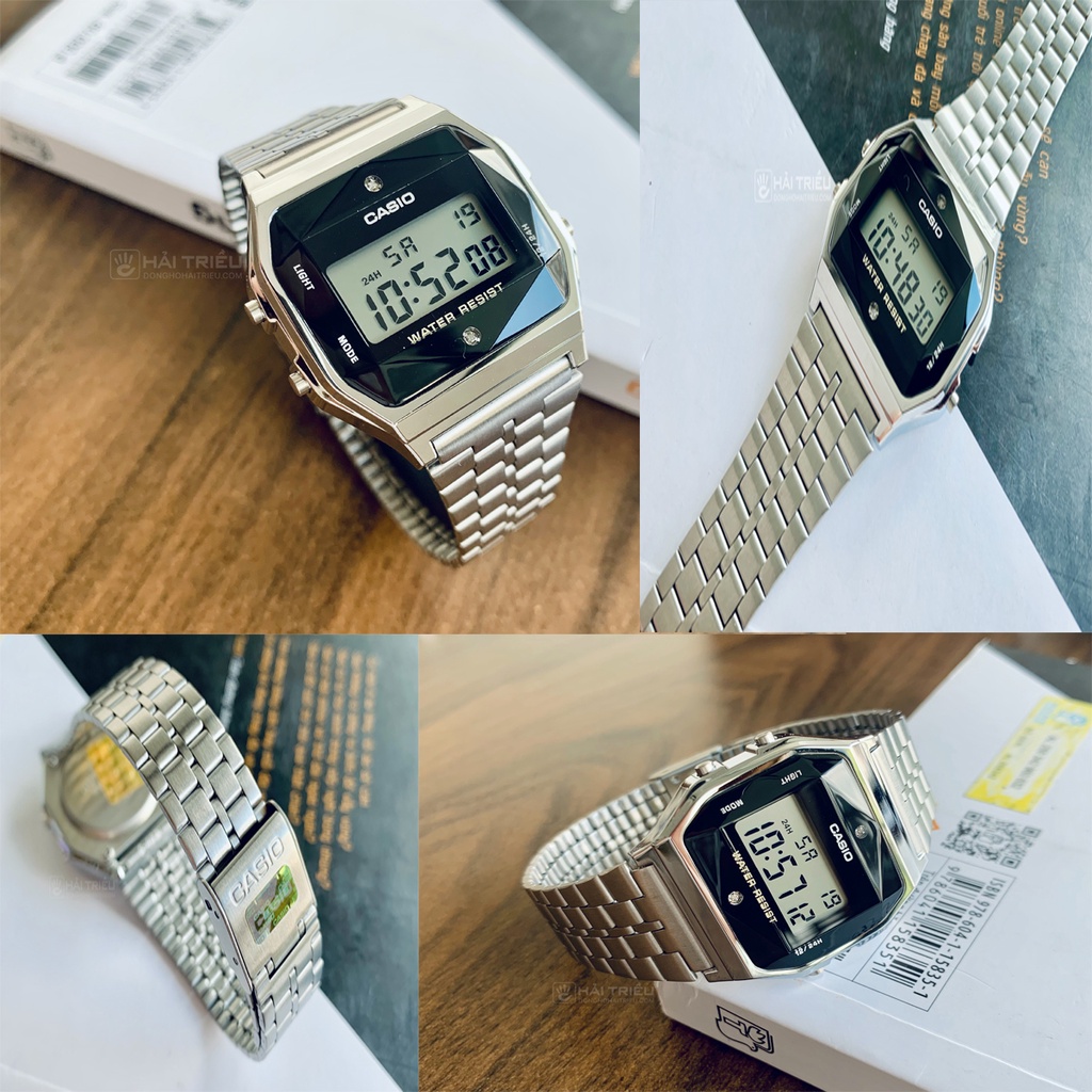Đồng hồ nam nữ Casio điện tử A159WGEA-1DF dây kim loại chính hãng