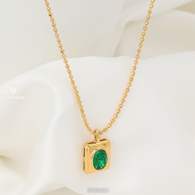 Dây chuyền nữ Eleanor Accessories mặt chữ nhật đính đá xanh sợi mảnh phụ kiện trang sức dễ thương