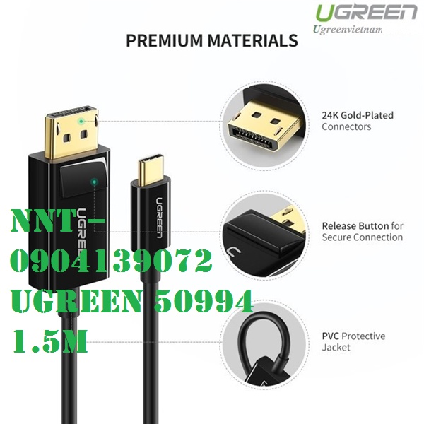 Cáp chuyển USB Type-C to Displayport dài 1.5m Ugreen 50994 Chính hãng