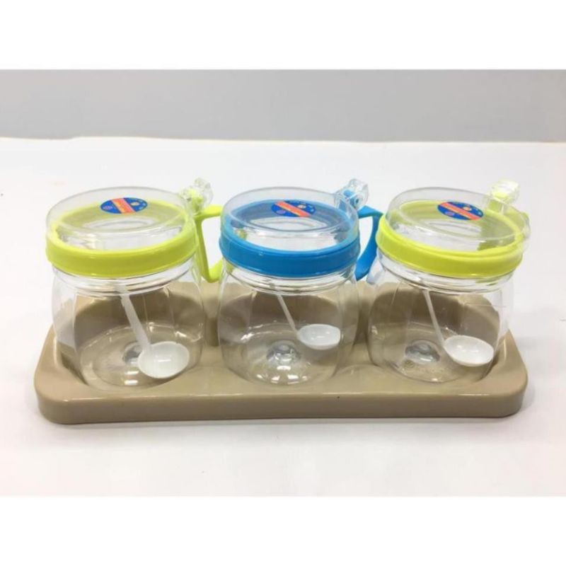 Hộp/hũ đựng gia vị 4 ngăn+ thìa