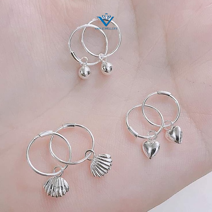 Khuyên tai bạc Khuyên tròn tua nhỏ xinh cho bé