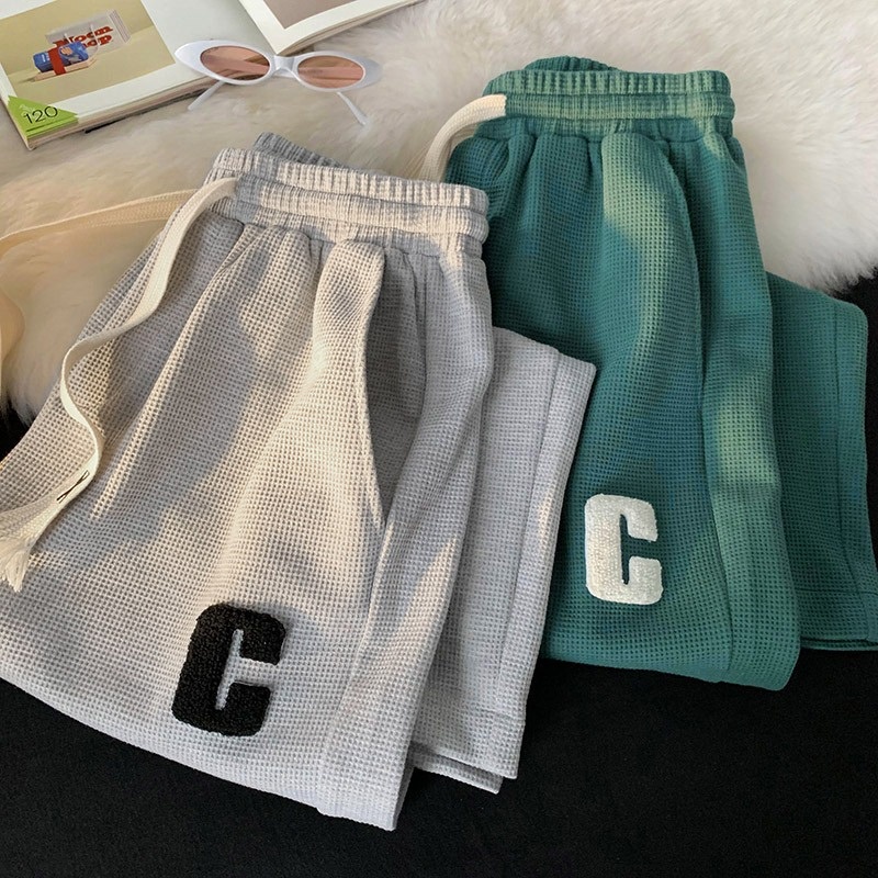 Quần Ống Rộng Chất Tổ Ong Chữ C Cạp Chun Thun Dây Rút Dài Quần Thể Thao Unisex Dày Dặn Phong Cách Jogger Ulzzang Đi Học