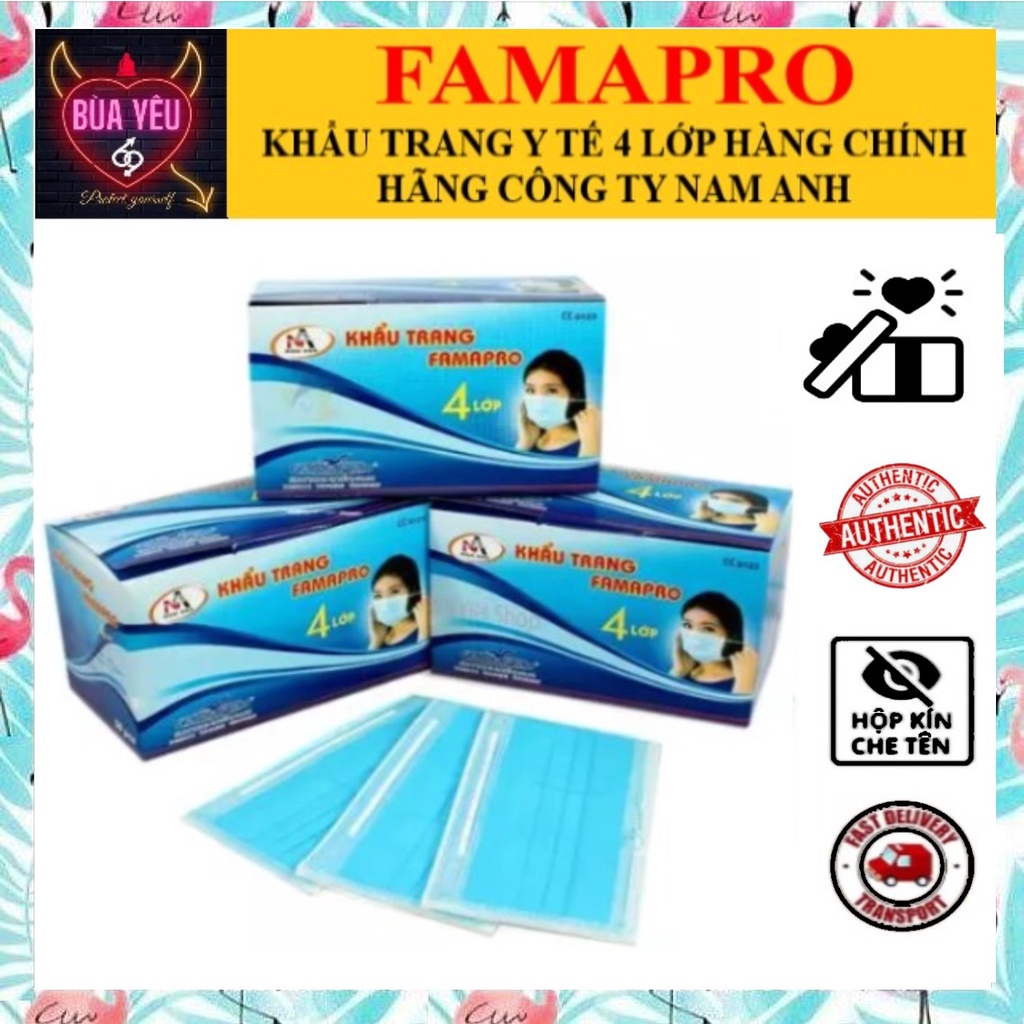 [Hộp 50 cái] khẩu trang y tế kháng khuẩn 4 lớp cao cấp FamaPro