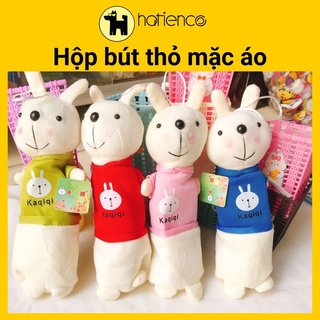Bóp viết, hộp bút thú bông thỏ mặc áo dễ thương