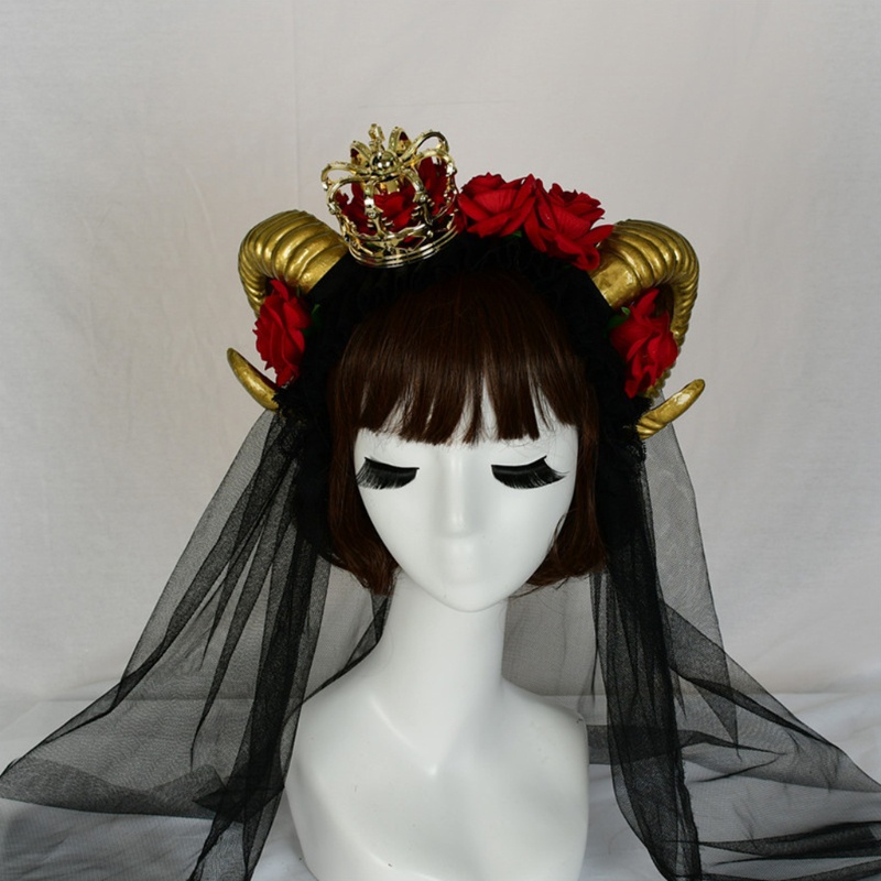 Băng Đô Cài Tóc Hình Mạng Che Mặt Đính Hoa Hóa Trang Halloween