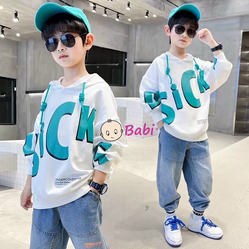 Áo Hoodies dài tay in chữ cho bé trai, Áo Hoodies thu đông cotton cao cấp thời trang Hàn Quốc từ size đại 20kg-52kg