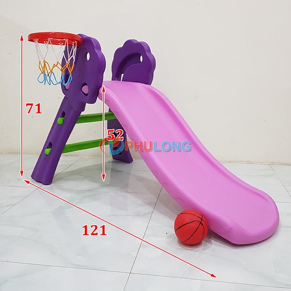 Cầu tuột cho bé máng đúc PL0601B có đồ chơi Bóng Rổ