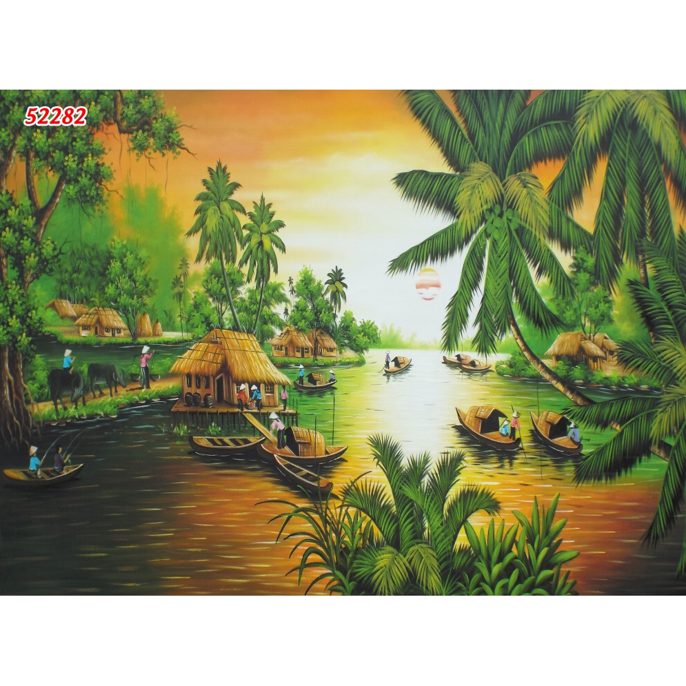Tranh Dán tường 3D Phong Cảnh Làng Quê yên bình, không ồn ào náo nhiệt