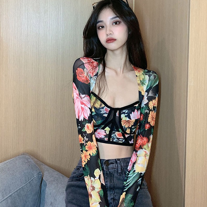 Áo Thun Tay Dài Họa Tiết Hoa Thời Trang Cho Nữ