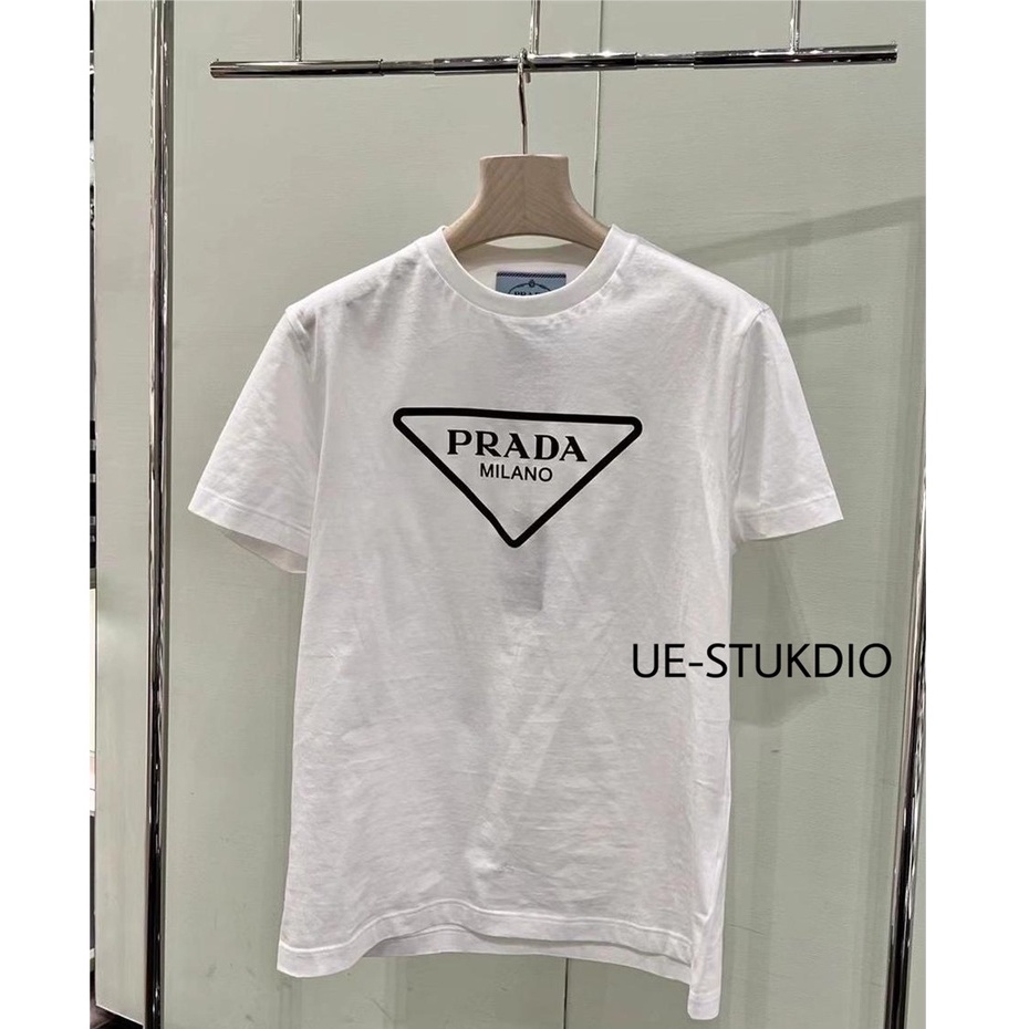 Áo Thun Ngắn Tay In Logo Prada Thời Trang Cho Nam Nữ