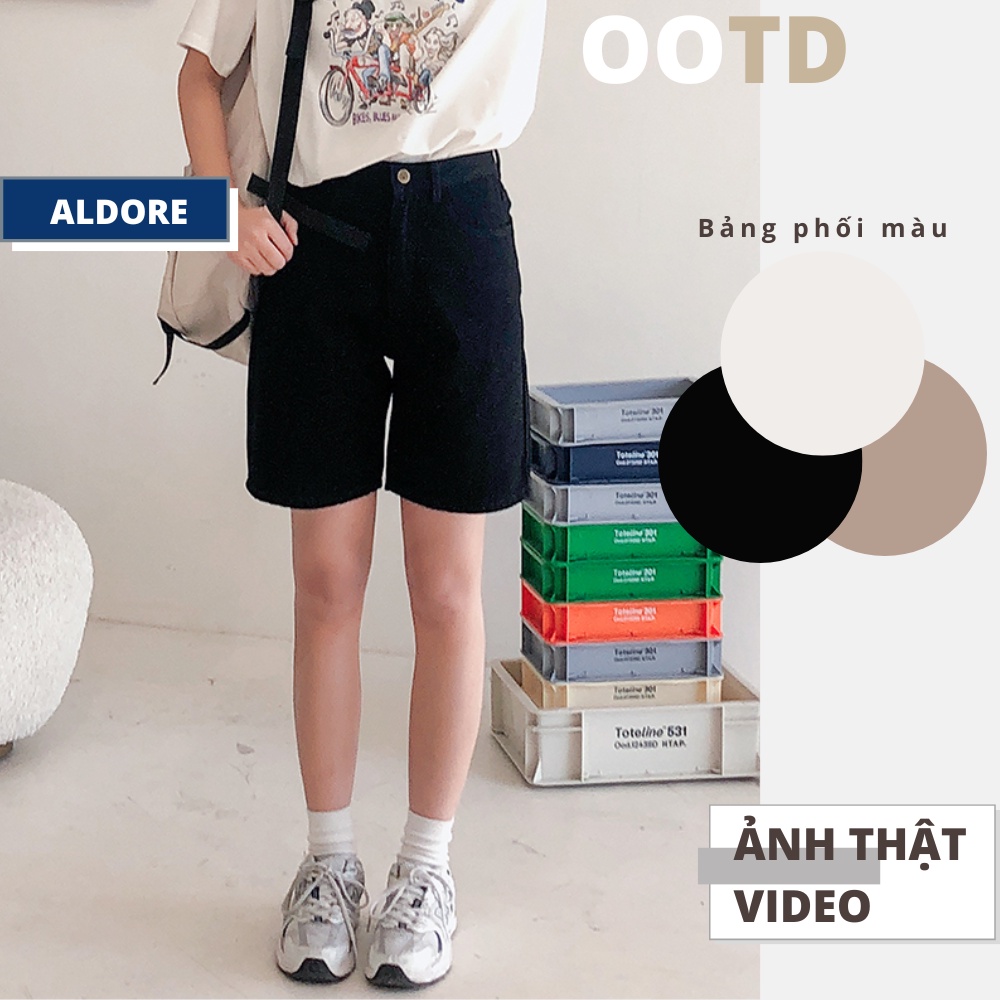 Quần short jean ngố lửng ống rộng màu đen form basic MSHA10