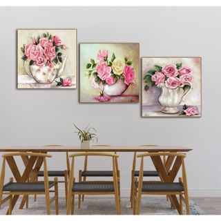 Tranh treo tường,Tranh canvas bộ 3 tấm bình hoa treo phòng khách, phòng ngủ, cầu thang có kèm khung .