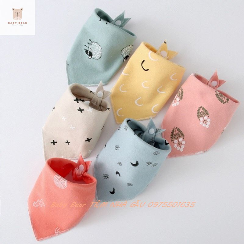 Yếm tam giác cotton họa tiết hoạt hình đủ màu cho bé trai bé gái-không bai màu và không xù lông 100% cotton