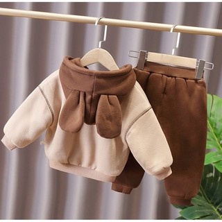 Bộ Nỉ Bông Có Mũ Tai Gấu Cực Ấm Cho Bé Trai, Bé Gái từ 8-28kg MINKY BABY