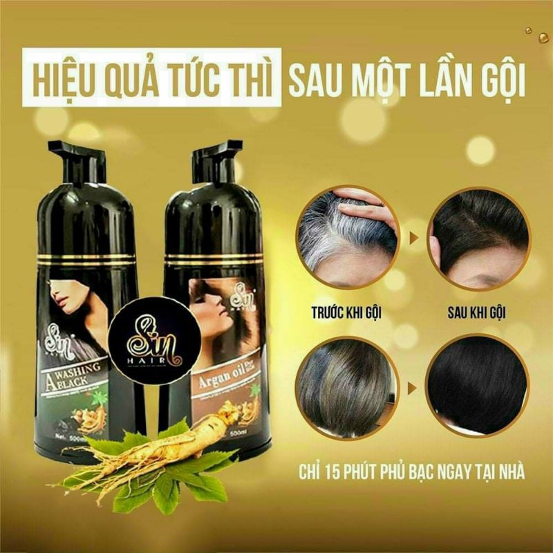 {Cam Kết Chính Hãng} ❤Hoàn Tiền 200% nếu không phải hàng công ty❤Dầu Gội Phủ Bạc Sin Hair Nhật Bản 500ml màu Đen