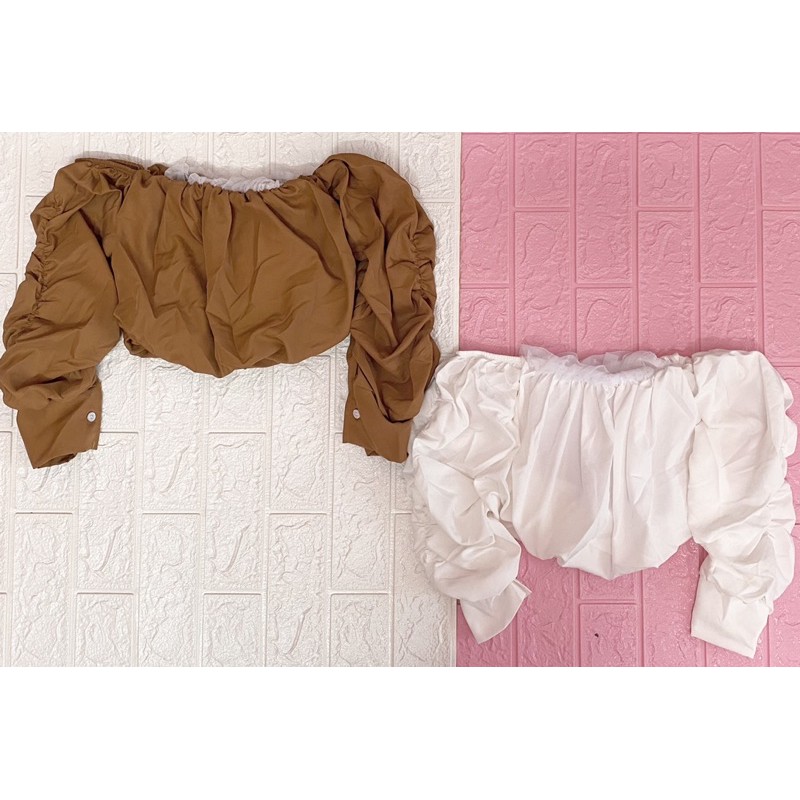 Áo croptop trễ vai, tay may chun nhún, vải đẹp có lót lưới
