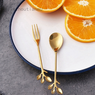 Jinzhoutianmu. Bộ Muỗng / Nĩa / Muỗng Cà Phê Bằng Thép Không Gỉ Hình Lá Cây Sáng Tạo