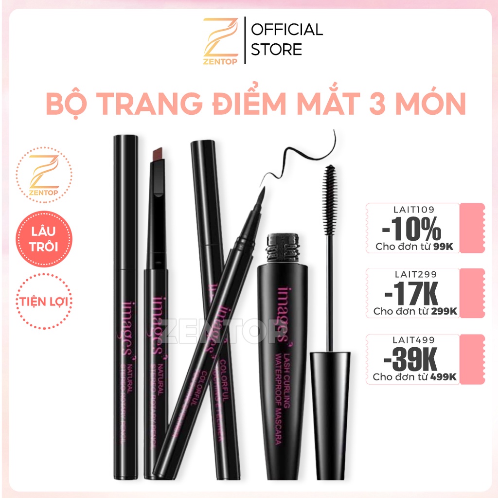 Bộ trang điểm mắt Images 3 món cơ bản chì kẻ mày, mascara chuốt mi làm dài mi, kẻ mắt đen siêu mảnh Zentop