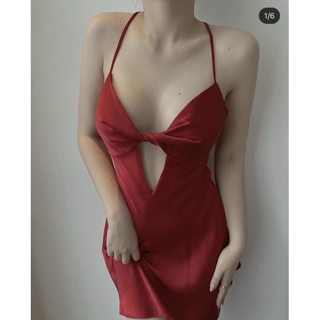 [ Hàng Cao cấp ]Váy Ngủ Lụa Thắt Nơ Ngực Lưng Hở Dây Chéo