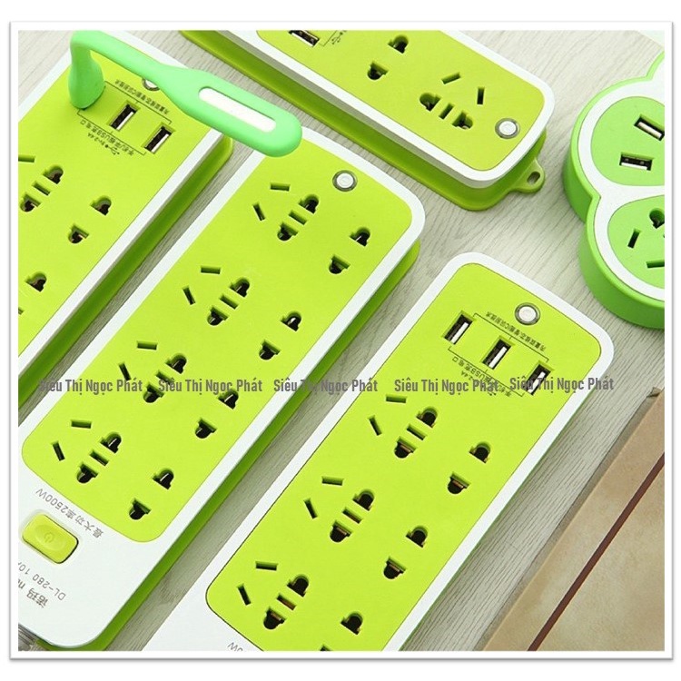Ổ Cắm Điện Xanh Chống Giật 6 Lỗ, 3 Cổng USB Siêu Tiện Dụng