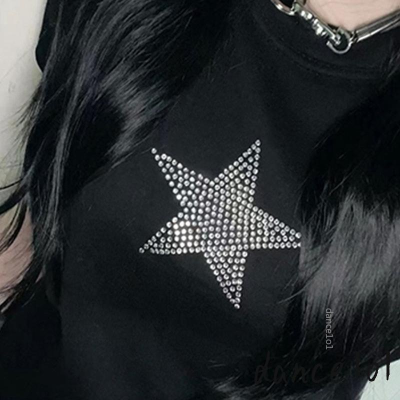 Áo Thun Ngắn Tay In Hình Ngôi Sao Đính Đá Thời Trang Mùa Hè Dành Cho Nữ dance1o1