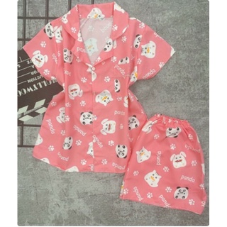 Bộ đồ ngủ pijama pizama nữ áo cộc quần cộc (Màu ngẫu nhiên)