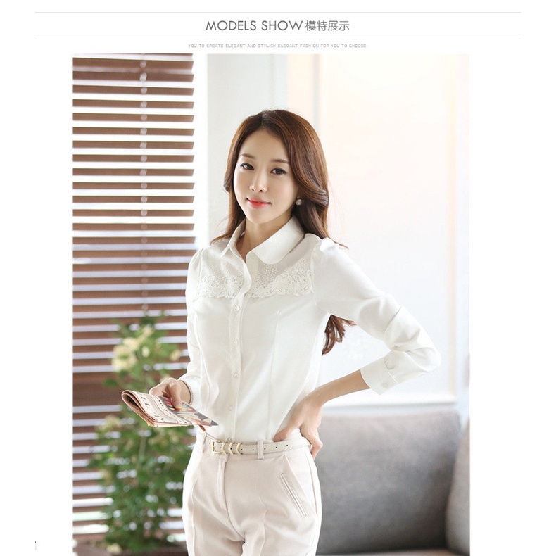 A119 Áo sơ mi nữ chiffon dài tay phối ren mặc công sở cao cấp hàng nhập