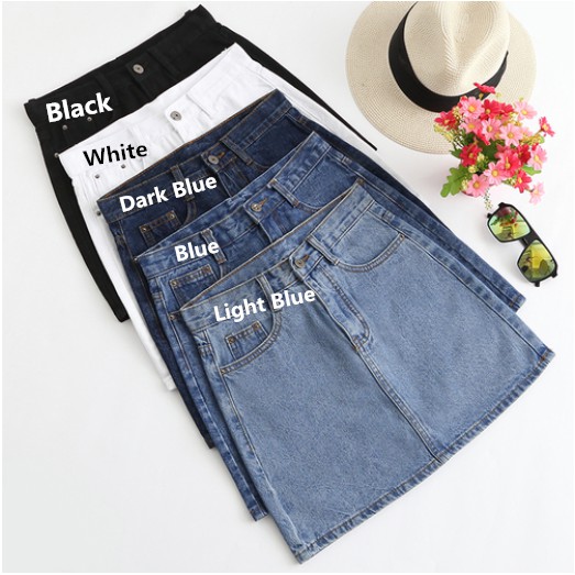 Chân váy SUXI denim dáng chữ A lưng cao phong cách retro