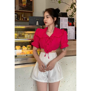 Áo Croptop Cổ Bèo Vạt Nhọn Nút