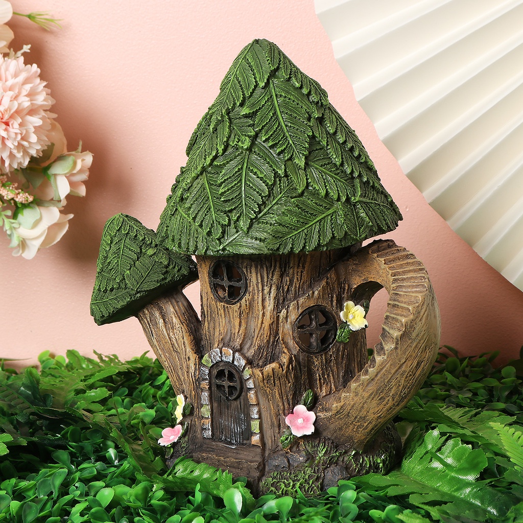 Farmhouse Style Solar Garden Decor Large Fairy House Pixie Outdoor Ornament Home Gift Xmas